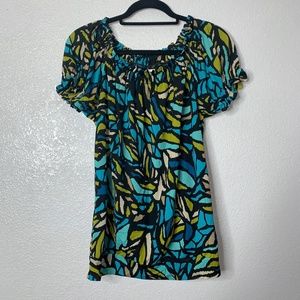 Worthington Green & Blue Mosaic Stretchy Blouse- M